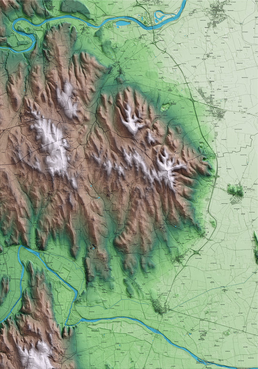 Mapa artístico del relieve de Garrigoles, al Baix Empordà, con 15 km de entorno y base topográfica ICGC