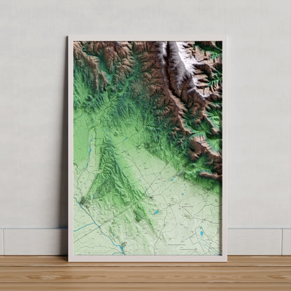 Mapa artístico del relieve de Garriguella, al Alt Empordà, con 15 km de entorno y base topográfica ICGC. Presentación enmarcada.