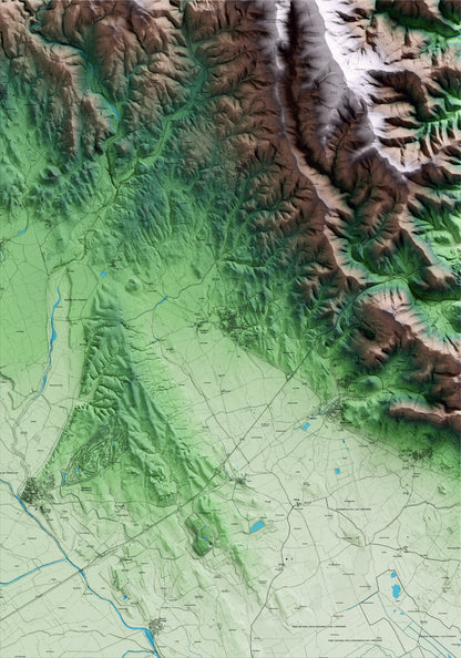 Mapa artístico del relieve de Garriguella, al Alt Empordà, con 15 km de entorno y base topográfica ICGC