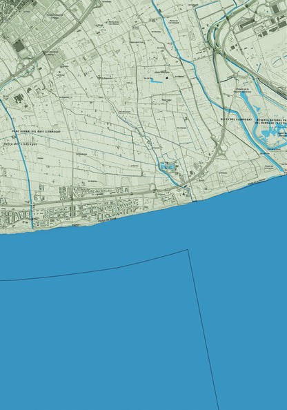 Mapa artístico del relieve de Gavà, al Baix Llobregat, con 15 km de entorno y base topográfica ICGC. Detalle de la zona inferior derecha.