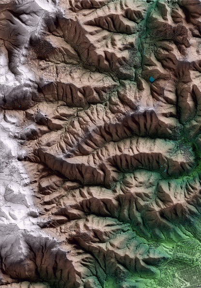 Mapa artístico del relieve de Gavà, al Baix Llobregat, con 15 km de entorno y base topográfica ICGC. Detalle de la zona superior izquierda.