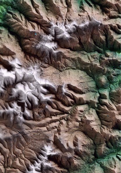 Mapa artístico del relieve de Gelida, al Alt Penedès, con 15 km de entorno y base topográfica ICGC. Detalle de la zona inferior derecha.