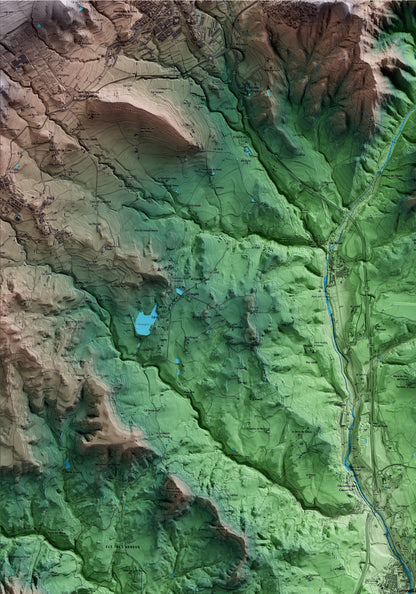 Mapa artístico del relieve de Gironella, al Berguedà, con 15 km de entorno y base topográfica ICGC. Detalle de la zona superior izquierda.