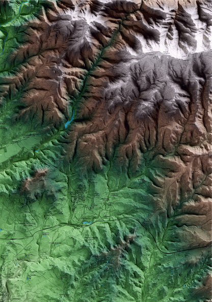 Mapa artístico del relieve de Gironella, al Berguedà, con 15 km de entorno y base topográfica ICGC. Detalle de la zona superior derecha.