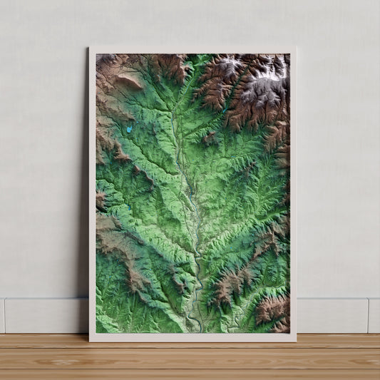 Mapa artístico del relieve de Gironella, al Berguedà, con 15 km de entorno y base topográfica ICGC. Presentación enmarcada.