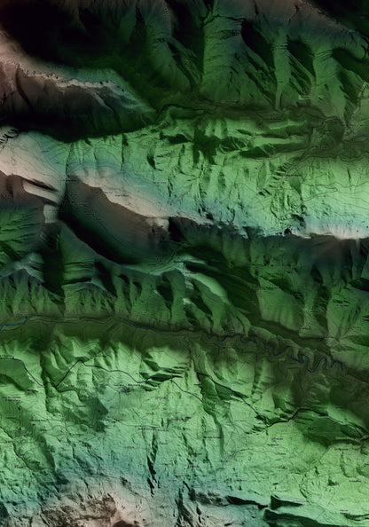 Mapa artístico del relieve de Gisclareny, al Berguedà, con 15 km de entorno y base topográfica ICGC. Detalle de la zona central.