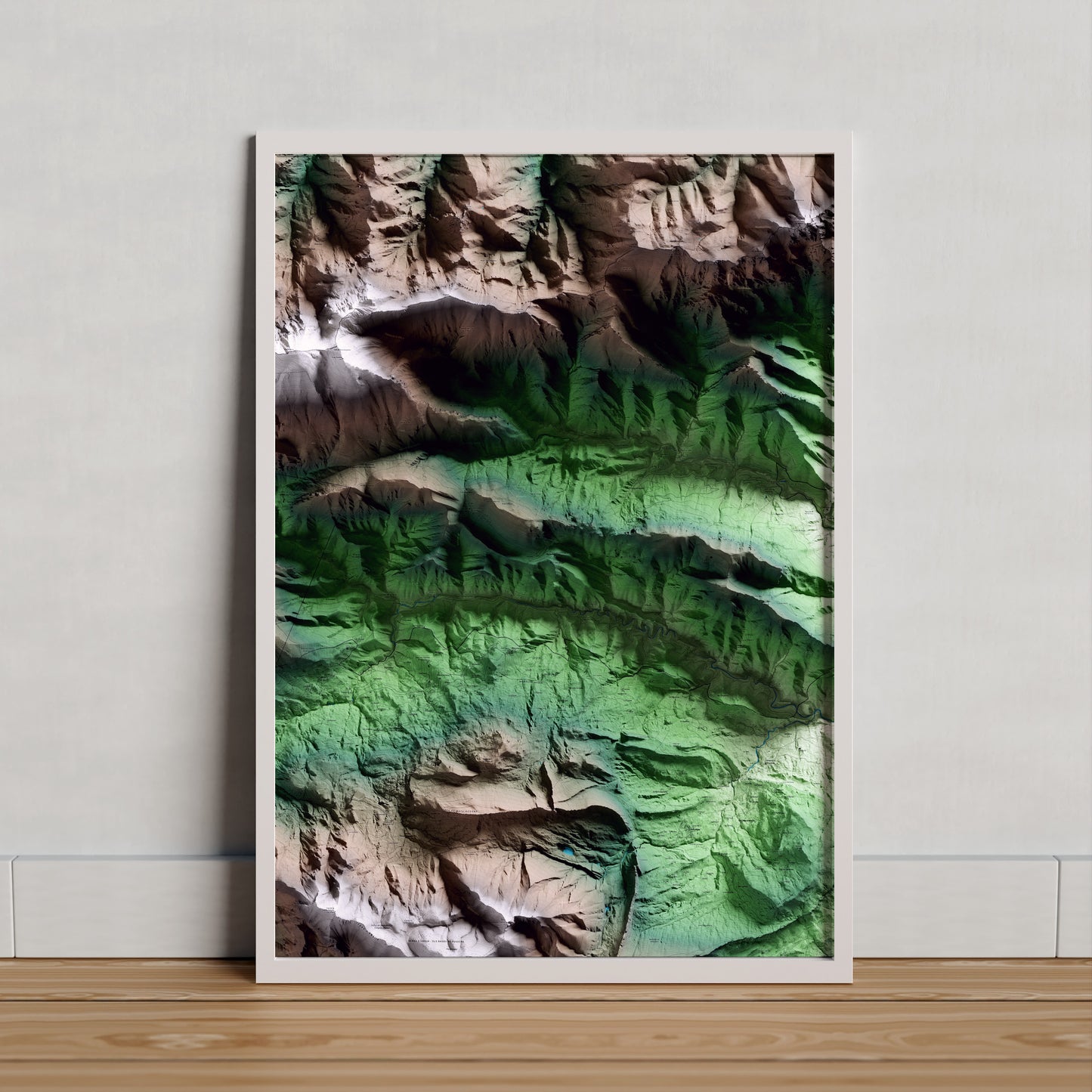 Mapa artístico del relieve de Gisclareny, al Berguedà, con 15 km de entorno y base topográfica ICGC. Presentación enmarcada.