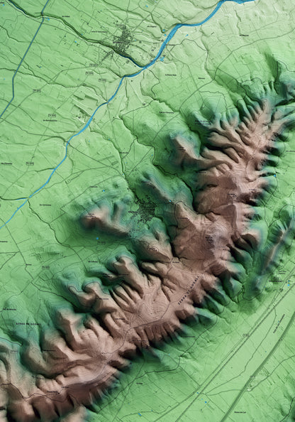 Mapa artístico del relieve de Godall, al Montsià, con 15 km de entorno y base topográfica ICGC. Detalle de la zona central.