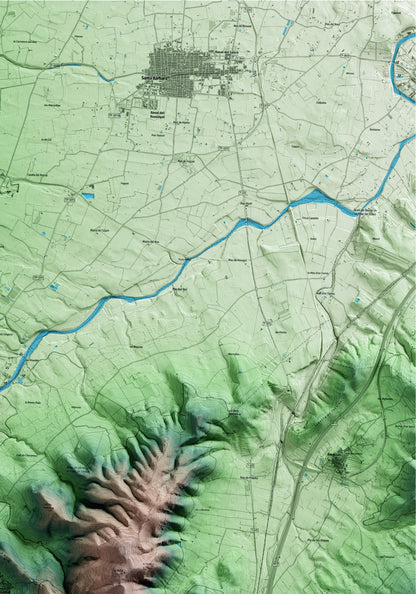 Mapa artístico del relieve de Godall, al Montsià, con 15 km de entorno y base topográfica ICGC. Detalle de la zona superior derecha.