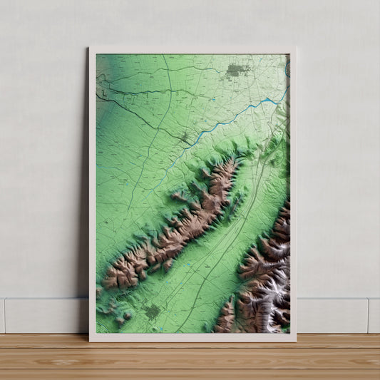 Mapa artístico del relieve de Godall, al Montsià, con 15 km de entorno y base topográfica ICGC. Presentación enmarcada.