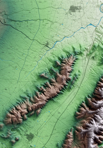 Mapa artístico del relieve de Godall, al Montsià, con 15 km de entorno y base topográfica ICGC