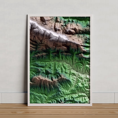 Mapa artístico del relieve de Gombrèn, al Ripollès, con 15 km de entorno y base topográfica ICGC. Presentación enmarcada.