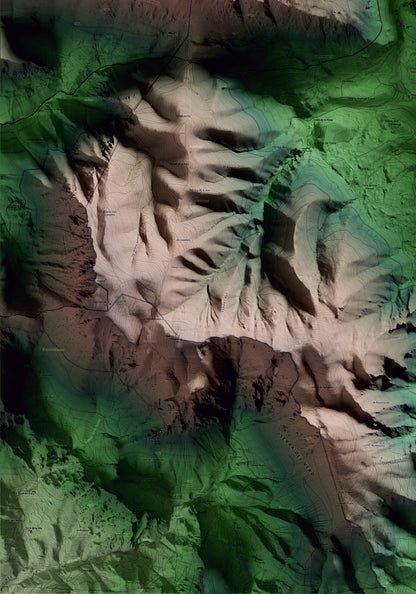 Mapa artístico del relieve de Gósol, al Berguedà, con 15 km de entorno y base topográfica ICGC. Detalle de la zona inferior izquierda.