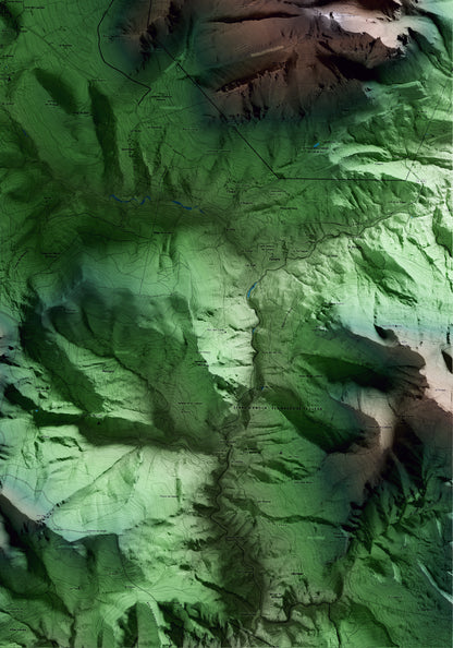Mapa artístico del relieve de Gósol, al Berguedà, con 15 km de entorno y base topográfica ICGC. Detalle de la zona inferior derecha.
