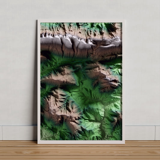 Mapa artístico del relieve de Gósol, al Berguedà, con 15 km de entorno y base topográfica ICGC. Presentación enmarcada.