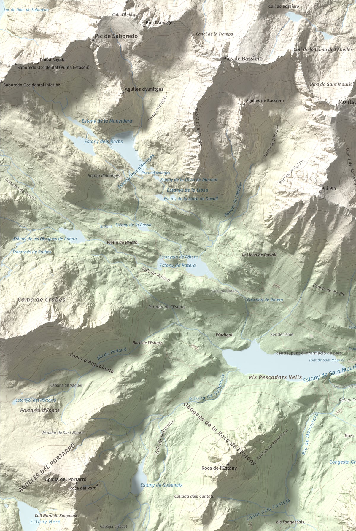 Mapa de relieve de Gran Encantat, 2749 m, Pallars Sobirà, lámina 100 Cims de Trobart. Detalle de la zona superior izquierda. 61 × 91 cm.