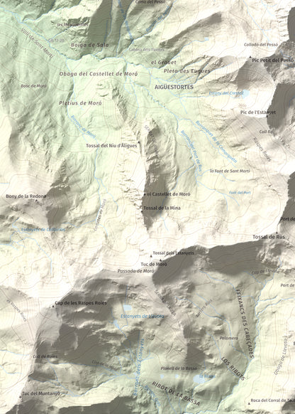 Mapa de relieve de Gran Pic del Pessó, 2894 m, Alta Ribagorça · Pallars Jussà, lámina 100 Cims de Trobart. Detalle de la zona inferior izquierda. 50 × 70 cm.
