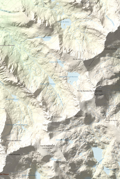 Mapa de relieve de Gran Pic del Pessó, 2894 m, Alta Ribagorça · Pallars Jussà, lámina 100 Cims de Trobart. Detalle de la zona superior derecha. 61 × 91 cm.