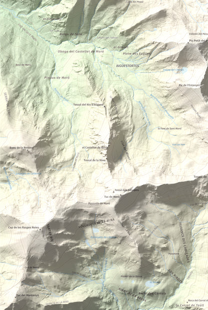 Mapa de relieve de Gran Pic del Pessó, 2894 m, Alta Ribagorça · Pallars Jussà, lámina 100 Cims de Trobart. Detalle de la zona inferior izquierda. 61 × 91 cm.