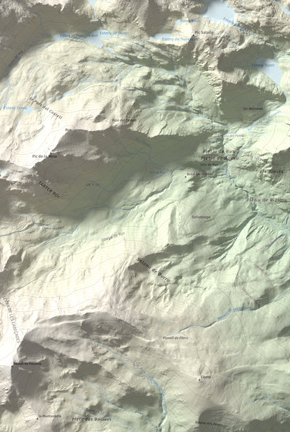 Mapa de relieve de Gran Pic del Pessó, 2894 m, Alta Ribagorça · Pallars Jussà, lámina 100 Cims de Trobart. Detalle de la zona inferior derecha. 61 × 91 cm.