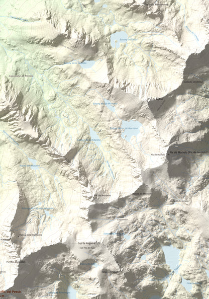Mapa de relieve de Gran Pic del Pessó, 2894 m, Alta Ribagorça · Pallars Jussà, lámina 100 Cims de Trobart. Detalle de la zona superior derecha. 70 × 100 cm.