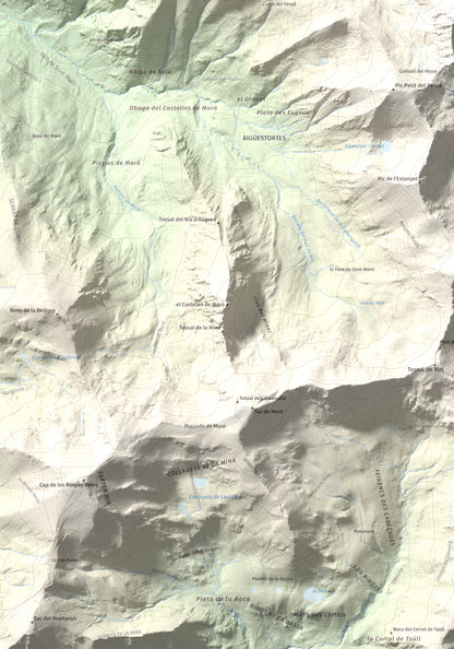 Mapa de relieve de Gran Pic del Pessó, 2894 m, Alta Ribagorça · Pallars Jussà, lámina 100 Cims de Trobart. Detalle de la zona inferior izquierda. 70 × 100 cm.