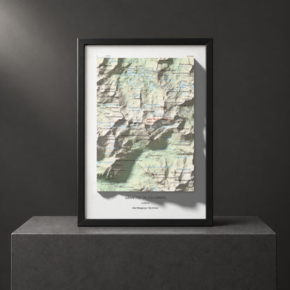 Mapa de relieve de Gran Tuc de Colomers, 2933 m, Alta Ribagorça · Val d'Aran, lámina 100 Cims de Trobart. Presentación enmarcada. 21 × 30 cm.
