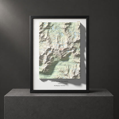 Mapa de relieve de Gran Tuc de Colomers, 2933 m, Alta Ribagorça · Val d'Aran, lámina 100 Cims de Trobart. Presentación enmarcada. 30 × 40 cm.