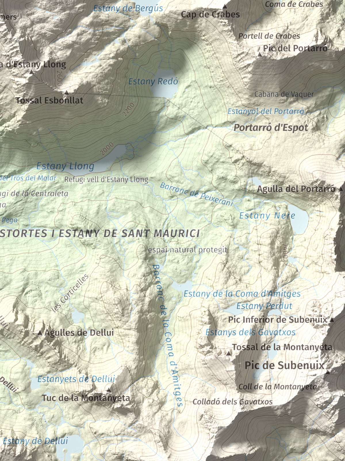 Mapa de relieve de Gran Tuc de Colomers, 2933 m, Alta Ribagorça · Val d'Aran, lámina 100 Cims de Trobart. Detalle de la zona inferior derecha. 30 × 40 cm.