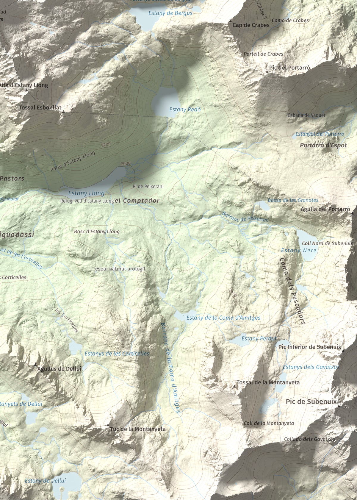 Mapa de relieve de Gran Tuc de Colomers, 2933 m, Alta Ribagorça · Val d'Aran, lámina 100 Cims de Trobart. Detalle de la zona inferior derecha. 50 × 70 cm.
