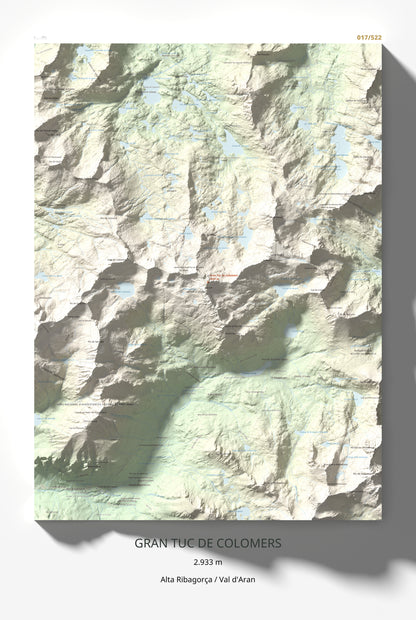 Mapa de relieve de Gran Tuc de Colomers, 2933 m, Alta Ribagorça · Val d'Aran, lámina 100 Cims de Trobart 61 × 91 cm.