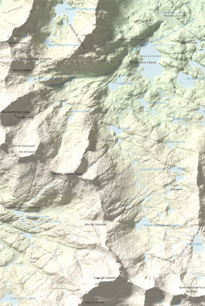 Mapa de relieve de Gran Tuc de Colomers, 2933 m, Alta Ribagorça · Val d'Aran, lámina 100 Cims de Trobart. Detalle de la zona superior izquierda. 61 × 91 cm.