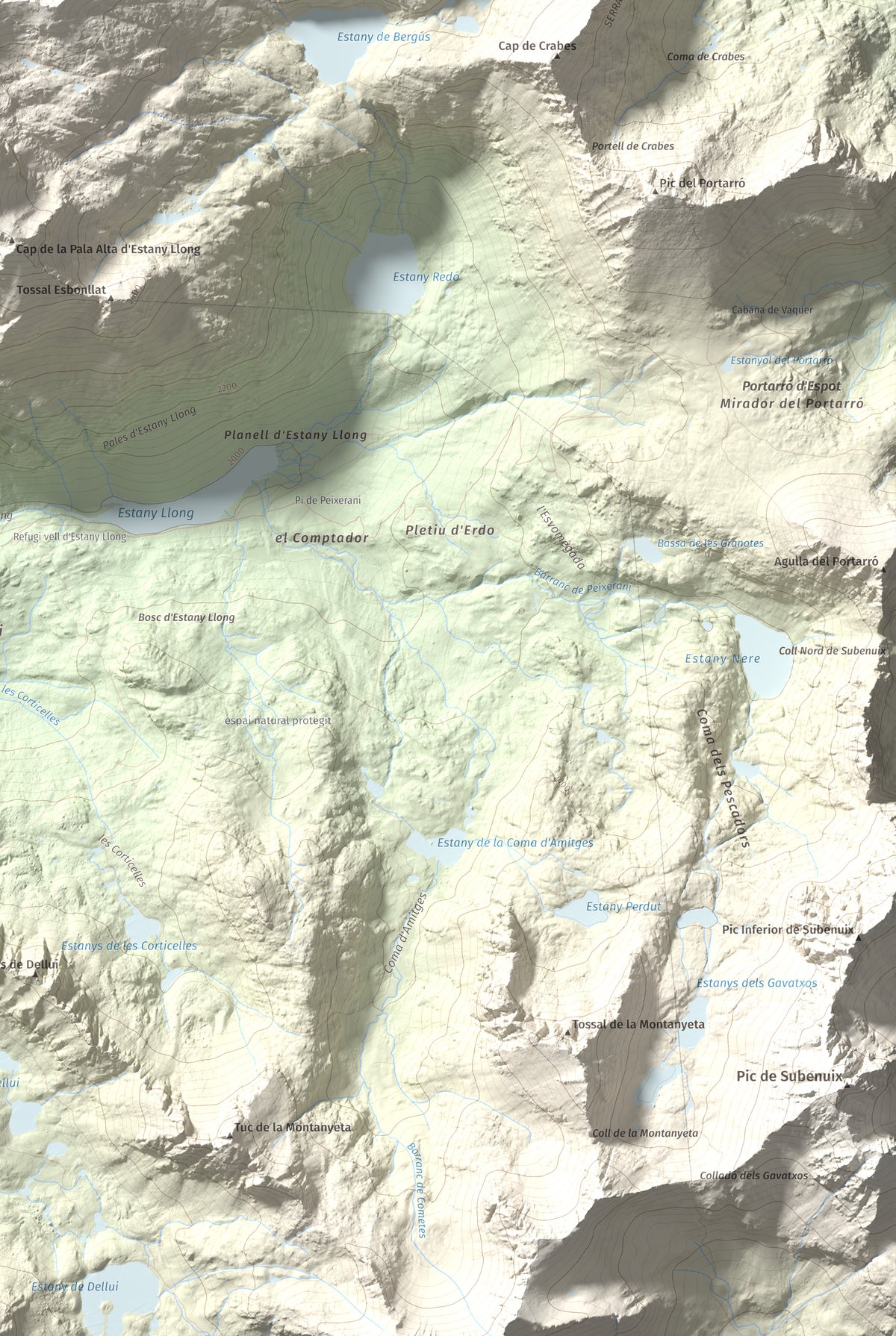 Mapa de relieve de Gran Tuc de Colomers, 2933 m, Alta Ribagorça · Val d'Aran, lámina 100 Cims de Trobart. Detalle de la zona inferior derecha. 61 × 91 cm.