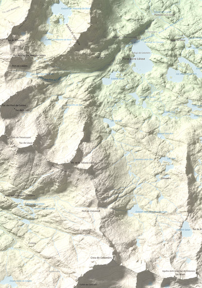 Mapa de relieve de Gran Tuc de Colomers, 2933 m, Alta Ribagorça · Val d'Aran, lámina 100 Cims de Trobart. Detalle de la zona superior izquierda. 70 × 100 cm.