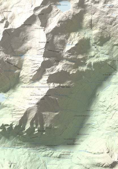Mapa de relieve de Gran Tuc de Colomers, 2933 m, Alta Ribagorça · Val d'Aran, lámina 100 Cims de Trobart. Detalle de la zona inferior izquierda. 70 × 100 cm.