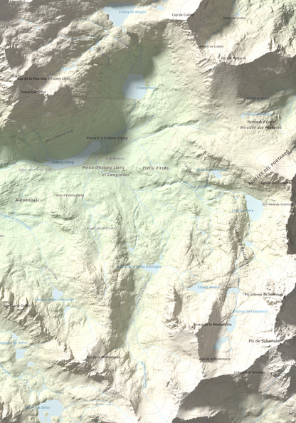 Mapa de relieve de Gran Tuc de Colomers, 2933 m, Alta Ribagorça · Val d'Aran, lámina 100 Cims de Trobart. Detalle de la zona inferior derecha. 70 × 100 cm.