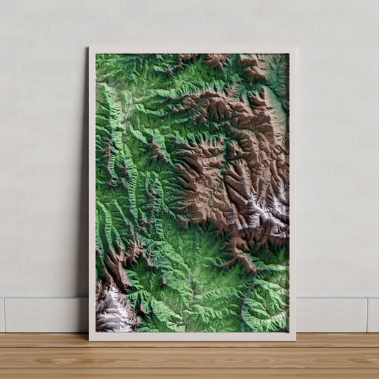 Mapa artístico del relieve de Granera, al Moianès, con 15 km de entorno y base topográfica ICGC. Presentación enmarcada.