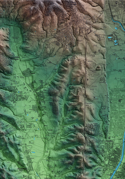 Mapa artístico del relieve de Granollers, al Vallès Oriental, con 15 km de entorno y base topográfica ICGC. Detalle de la zona superior izquierda.