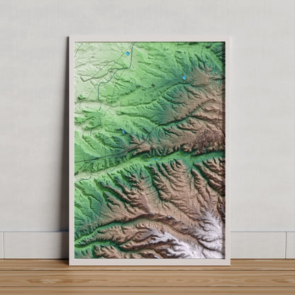 Mapa artístico del relieve de Granyanella, a la Segarra, con 15 km de entorno y base topográfica ICGC. Presentación enmarcada.