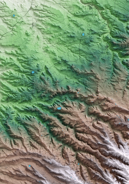 Mapa artístico del relieve de Granyena de les Garrigues, a las Garrigues, con 15 km de entorno y base topográfica ICGC