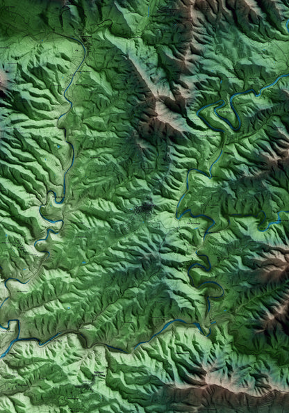 Mapa artístico del relieve de Gratallops, al Priorat, con 15 km de entorno y base topográfica ICGC. Detalle de la zona central.