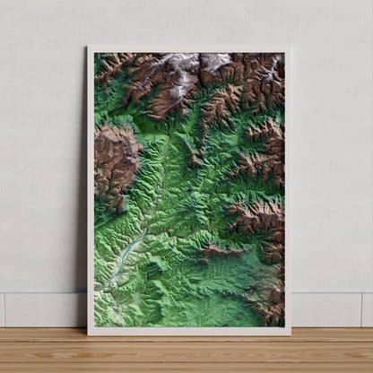 Mapa artístico del relieve de Gratallops, al Priorat, con 15 km de entorno y base topográfica ICGC. Presentación enmarcada.