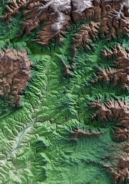 Mapa artístico del relieve de Gratallops, al Priorat, con 15 km de entorno y base topográfica ICGC