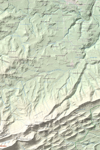 Mapa de relieve de Grony de Miralles, 866 m, Anoia, lámina 100 Cims de Trobart. Detalle de la zona superior derecha. 61 × 91 cm.