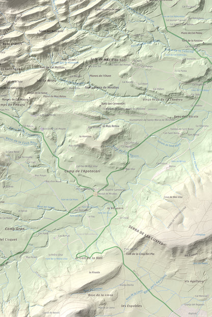 Mapa de relieve de Grony de Miralles, 866 m, Anoia, lámina 100 Cims de Trobart. Detalle de la zona inferior derecha. 61 × 91 cm.