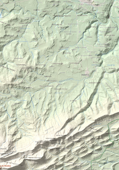 Mapa de relieve de Grony de Miralles, 866 m, Anoia, lámina 100 Cims de Trobart. Detalle de la zona superior derecha. 70 × 100 cm.