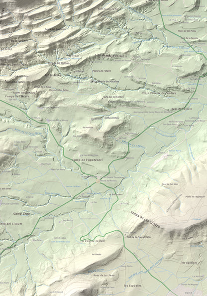 Mapa de relieve de Grony de Miralles, 866 m, Anoia, lámina 100 Cims de Trobart. Detalle de la zona inferior derecha. 70 × 100 cm.