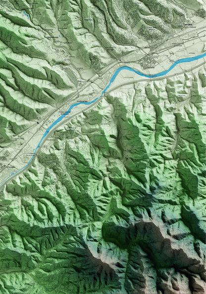 Mapa artístico del relieve de Gualba, al Vallès Oriental, con 15 km de entorno y base topográfica ICGC. Detalle de la zona inferior derecha.