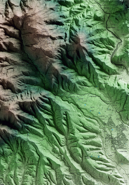 Mapa artístico del relieve de Gualba, al Vallès Oriental, con 15 km de entorno y base topográfica ICGC. Detalle de la zona superior derecha.
