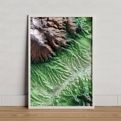 Mapa artístico del relieve de Gualba, al Vallès Oriental, con 15 km de entorno y base topográfica ICGC. Presentación enmarcada.